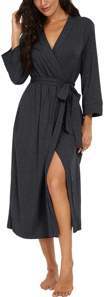 VINTATRE Women Kimono Robes Long Knit Bathrobe Lightweight Soft Knit Sleepwear V-Neck Casual Ladies Loungewear Apparel & Accessories > Clothing > Sleepwear & Loungewear > Robes VINTATRE B02 Dark Gray Medium 