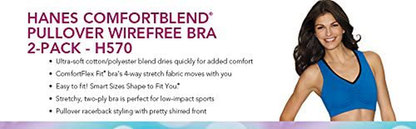 Hanes Women'S X-Temp Comfortflex Fit Pullover Bra MHH570 2-Pack Apparel & Accessories > Clothing > Underwear & Socks > Bras Kylie Max   