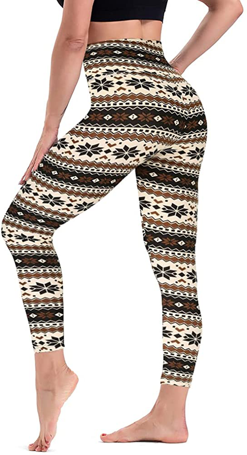 TNNZEET High Waisted Pattern Leggings for Women - Buttery Soft Tummy Control Printed Pants for Workout Yoga Apparel & Accessories > Clothing > Activewear TNNZEET Christmas Grey Snow Small-Medium 