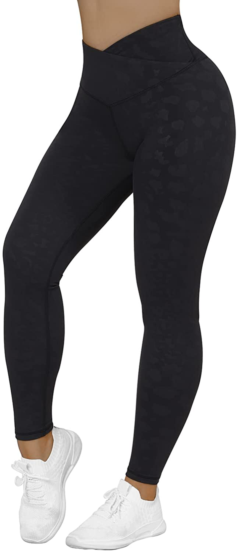 RXRXCOCO Women Cross Waist Butt Lifting Leggings Workout Gym High Waisted Yoga Pants Tights Apparel & Accessories > Clothing > Activewear RXRXCOCO C Leopard Black(cross Waist) Small 