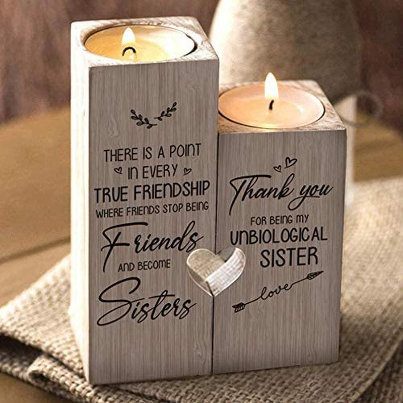to My Bestie Candle Holder- Thank You for Being My Unbiological Sister Women Female Girl Friends LEFUYAN Personalized Custom Friendship Christmas Birthday Gift Wooden Candle Holder Arts & Entertainment > Party & Celebration > Gift Giving LEFUYAN   