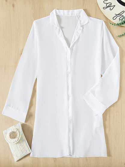 Shein Women'S Open Front Kimono Cardigans Button down Shirt Long Sleeve Bikini Cover Up Apparel & Accessories > Clothing > Swimwear Kylie Max   