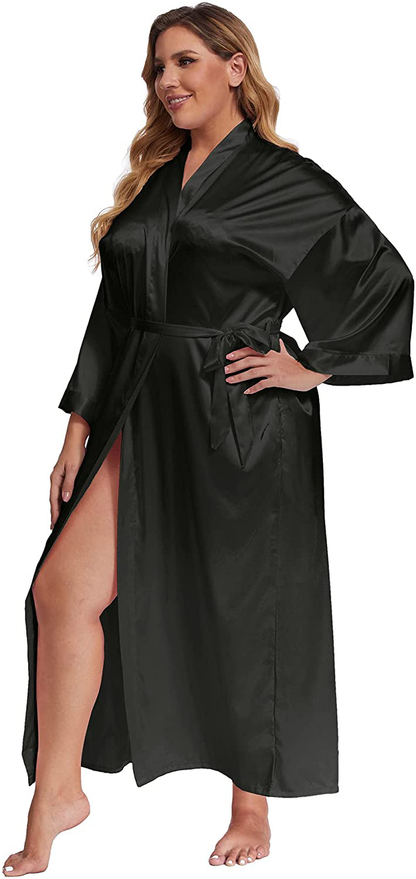 Feslieacc Women'S plus Size Long Satin Robes plus Size Long Silk Robes Kimonos Sleepwear Dressing Gown Apparel & Accessories > Clothing > Sleepwear & Loungewear > Robes feslieacc   