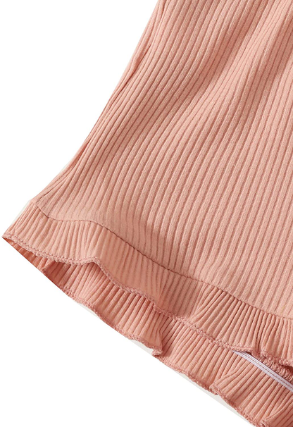 Shein Women'S 2 Pieces Sleeveless V Neck Crop Top Frill Trim Shorts Pajama Sets Apparel & Accessories > Clothing > Sleepwear & Loungewear Kylie Max   