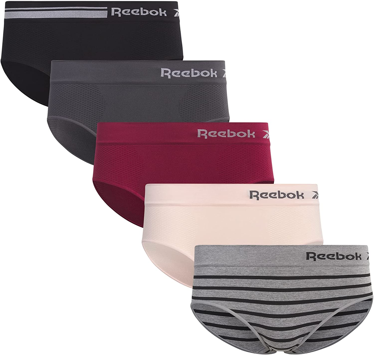 Reebok Women'S Underwear - Seamless Hipster Briefs (5 Pack) Apparel & Accessories > Clothing > Underwear & Socks > Underwear Reebok Grey/Pink/Red/Black Large 