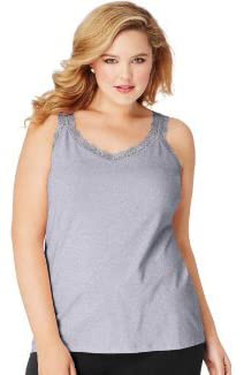 JUST MY SIZE Women'S plus Size Stretch Jersey Lace Trim Tank Apparel & Accessories > Clothing > Activewear Kylie Max   