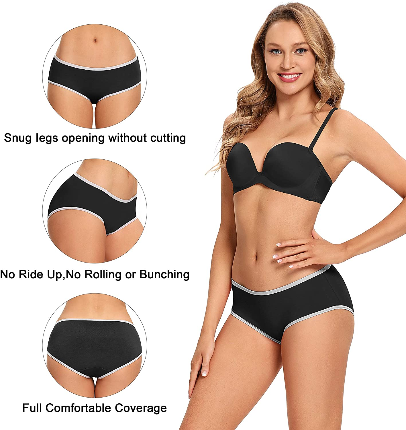 Cotton Full Coverage Underwear Womens Panties No Ride up Hipster Soft Breathable Stretch Bikini Ladies Briefs 6 Pack Apparel & Accessories > Clothing > Underwear & Socks > Underwear DUKAWA   