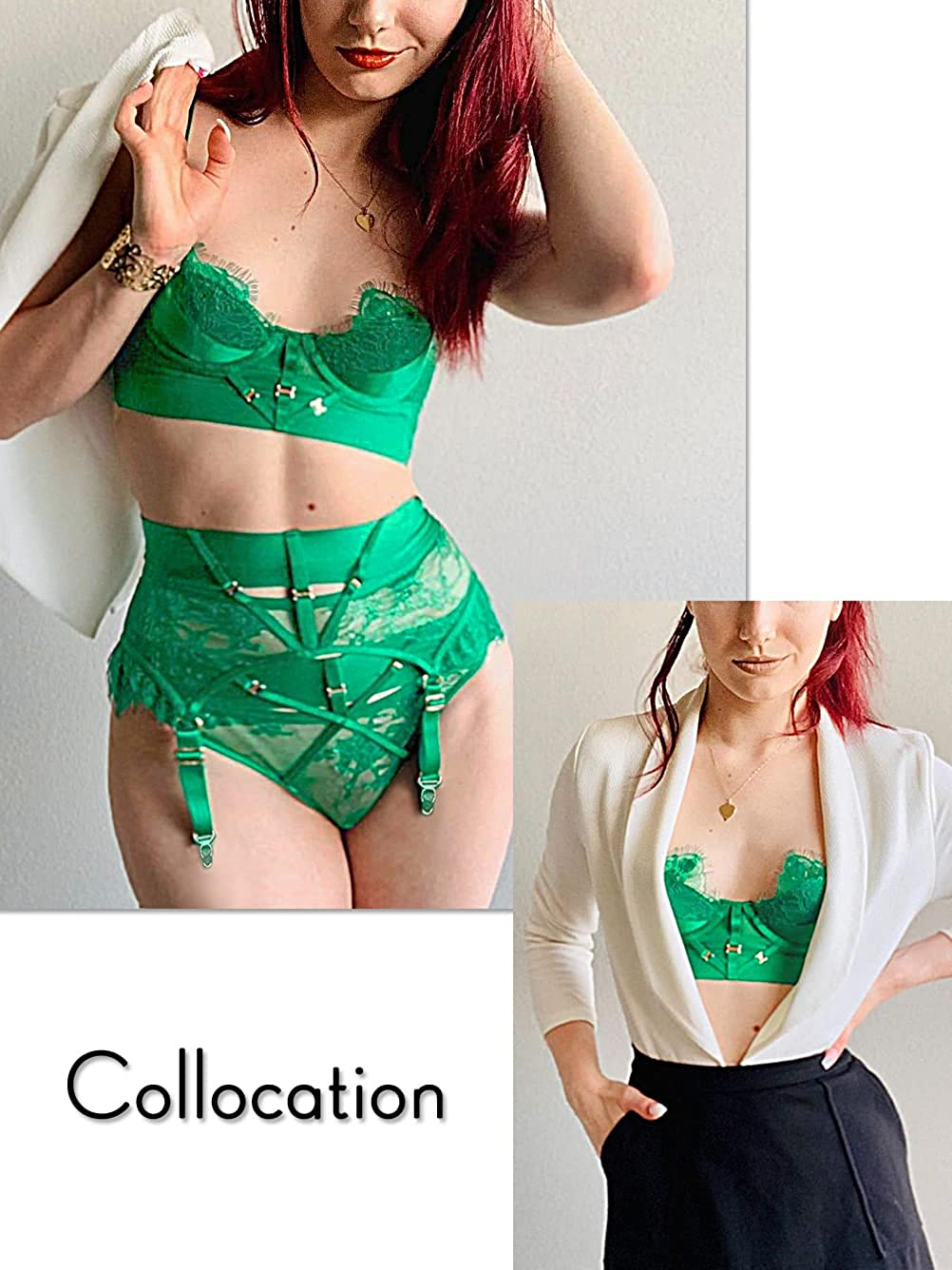 Kaei&Shi Floral Lace Strappy Underwire High Waisted Garter Belt Lingerie Apparel & Accessories > Clothing > Underwear & Socks > Lingerie Kaei&Shi   
