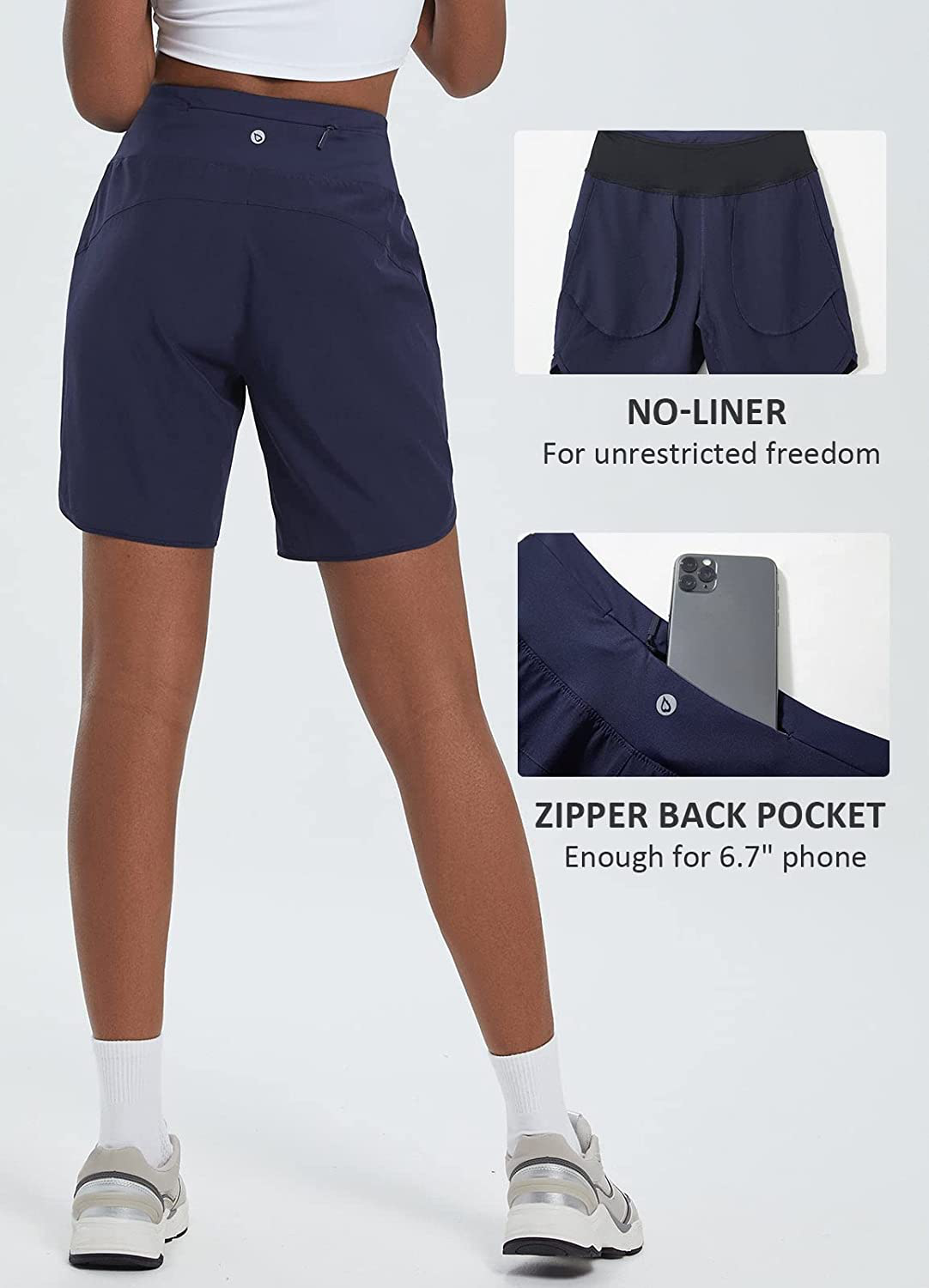 BALEAF Women'S 7" Long Shorts Lightweight for Running Workout Hiking Unlined Zipper Pocket Quick Dry Apparel & Accessories > Clothing > Shorts Kylie Max   