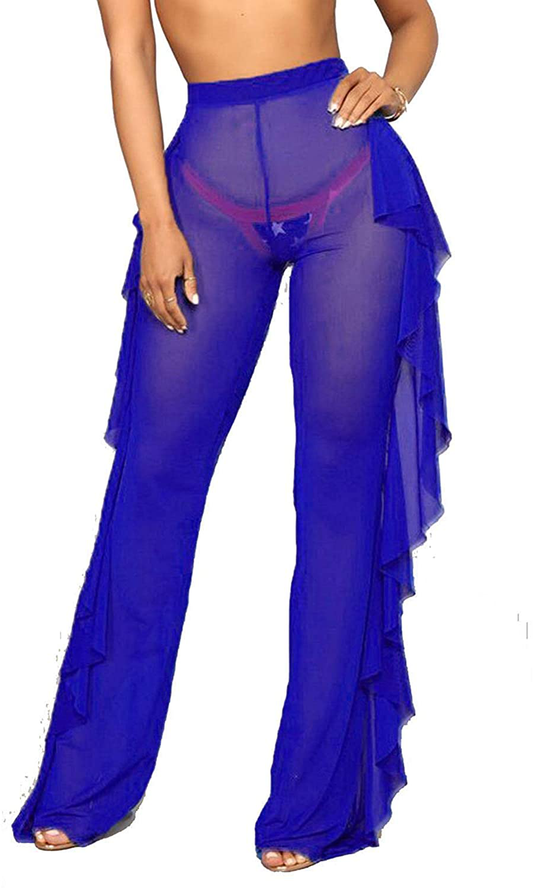 Willow Dance Women'S Perspective Sheer Mesh Ruffle Pants Swimsuit Bikini Bottom Cover up Pants Apparel & Accessories > Clothing > Swimwear Kylie Max   