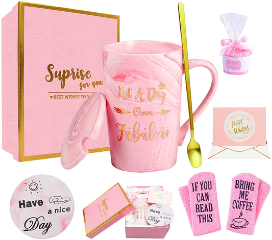 Birthday Gifts for Women- Not A Day Over Fabulous Mug- Thank You Gifts For Women- Funny Pink Gift Set Ideas for Her,Friends, Wife, Mom, Daughter, Sister, Ceramic Marble Coffee Tea Mug 14 Oz Arts & Entertainment > Party & Celebration > Gift Giving Homsolver   