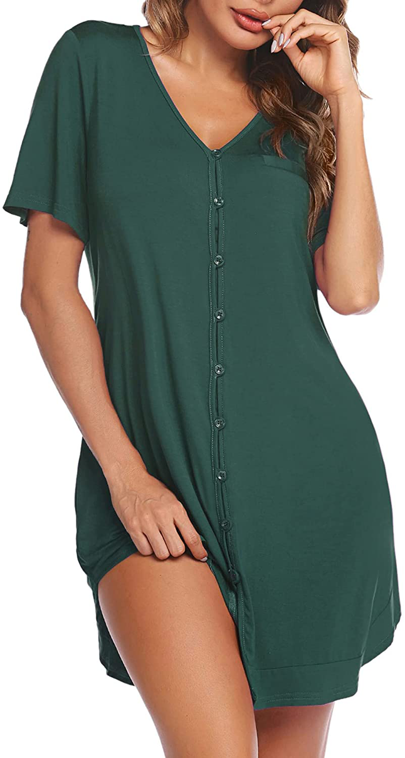 Avidlove Women'S Nightshirt Short Sleeve Button down Nightgown V-Neck Boyfriend Sleepshirt Pajama Dress Apparel & Accessories > Clothing > Sleepwear & Loungewear > Nightgowns Kylie Max   