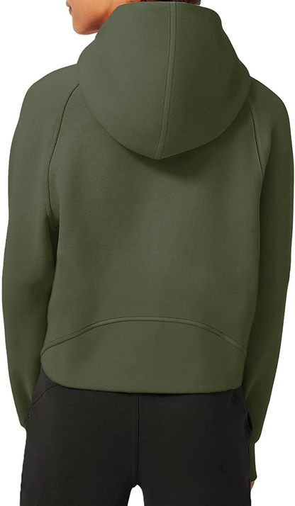 LASLULU Womens Hoodies Fleece Lined Collar Pullover 1/2 Zipper Sweatshirts Long Sleeve Crop Tops Sweater Thumb Hole Apparel & Accessories > Clothing > Activewear Kylie Max   