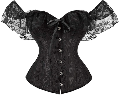 Corset Tops for Women Corset - Overbust Lingerie - Lace up Back Bustier Top - Fashion Corsets with Sleeve Apparel & Accessories > Clothing > Underwear & Socks > Lingerie SZIVYSHI Black Top Large 