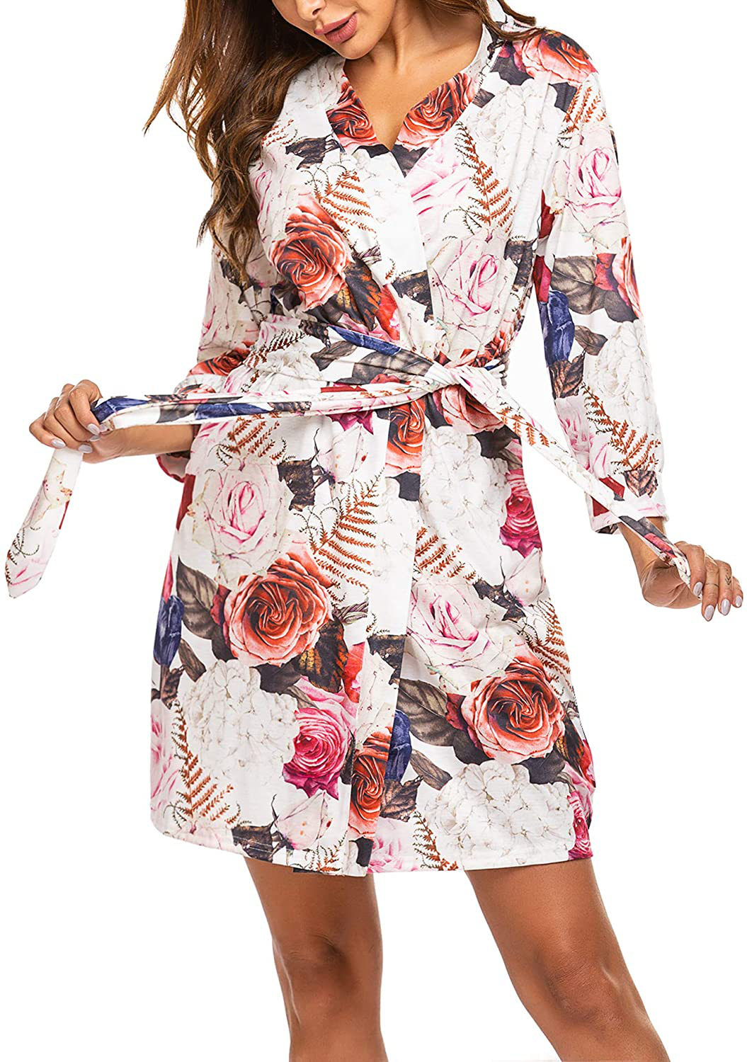 Hotouch Womens Robe Lightweight Kimono Robes Short Knit Bathrobe Soft Sleepwear Ladies Loungewear S-XXL Apparel & Accessories > Clothing > Sleepwear & Loungewear > Robes Hotouch   