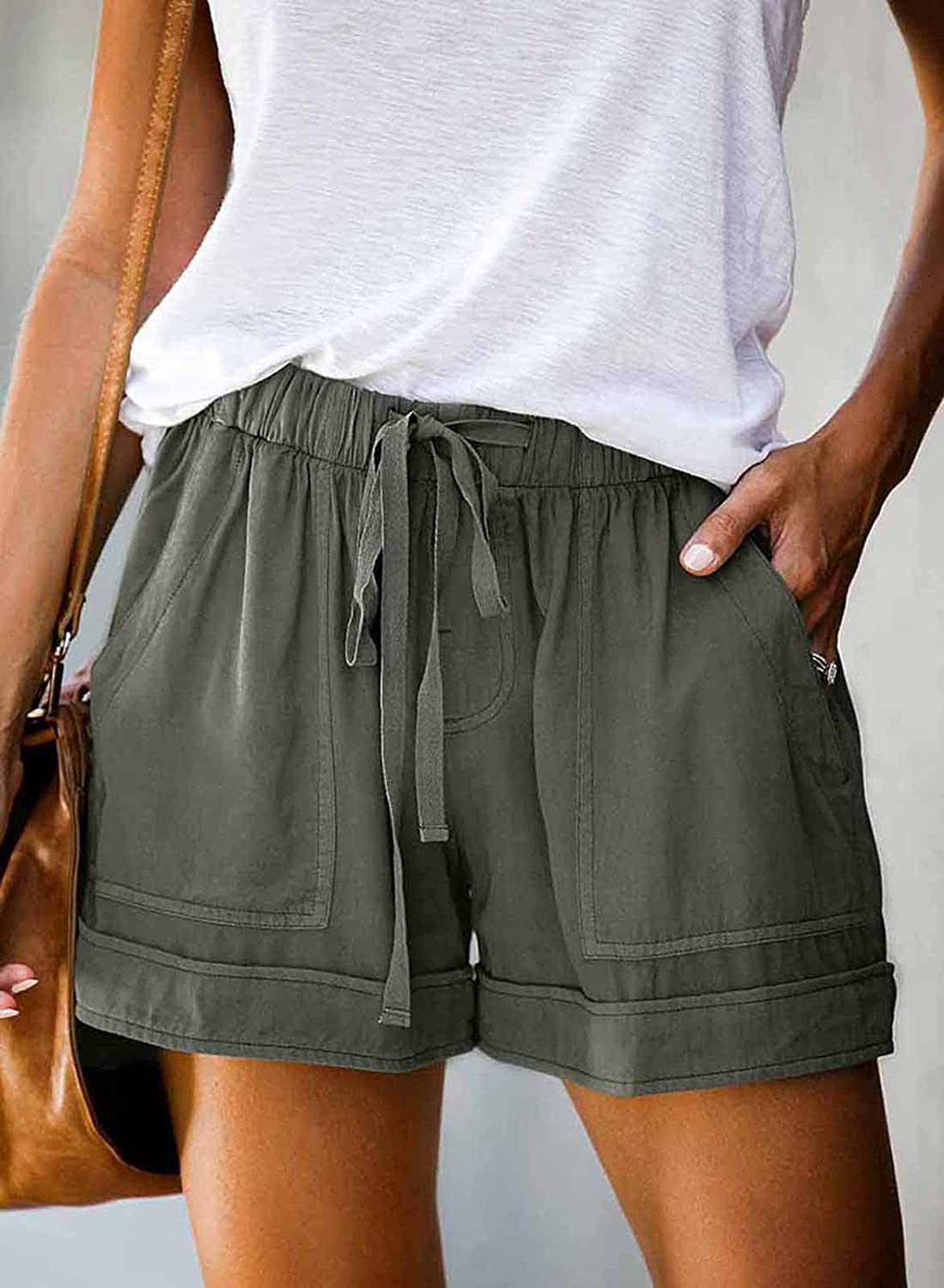 Wielsscca Womens Drawstring Shorts Summer Elastic Waist Casual Lightweight with Pockets Apparel & Accessories > Clothing > Shorts Kylie Max   