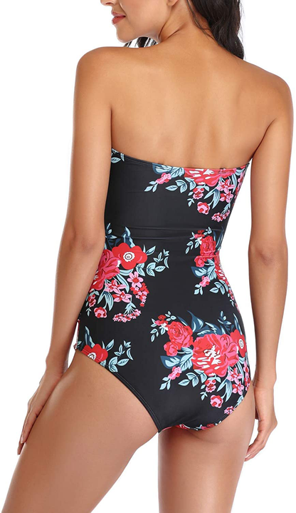 Smismivo Women'S Strapless One Piece Swimsuit Ruched Padded plus Size Bandeau Bathing Suit Sexy Slimming Tube Top Swimwear Apparel & Accessories > Clothing > Swimwear Kylie Max   