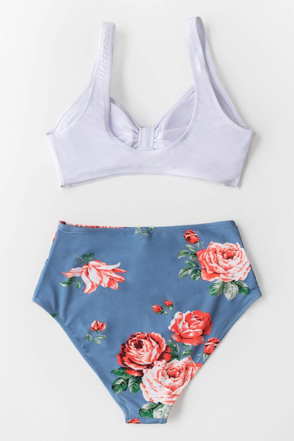 CUPSHE Women's High Waist Bikini Swimsuit Floral Print Knot Two Piece Bathing Suit Apparel & Accessories > Clothing > Swimwear KYLIE MAX   