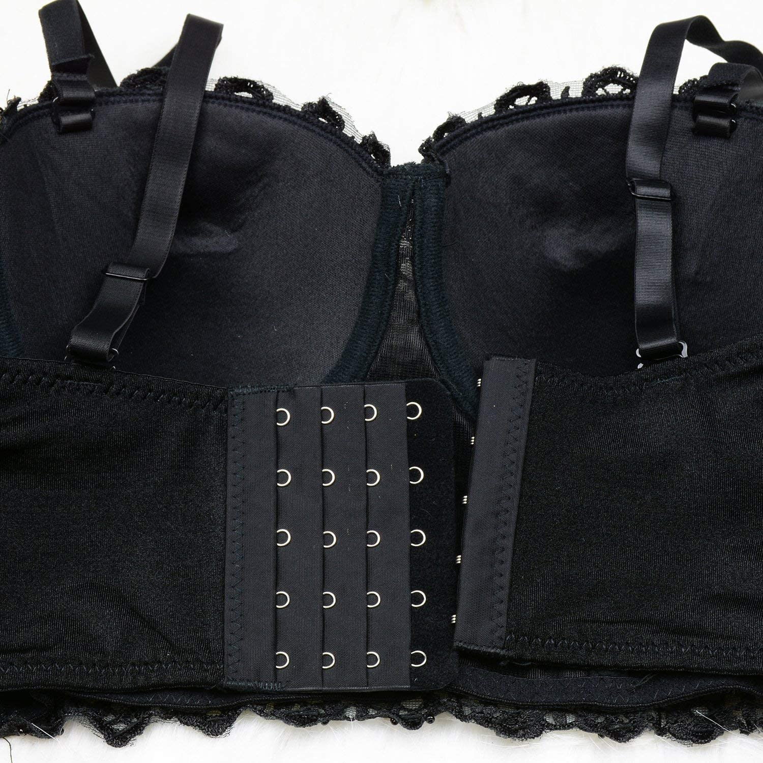 ELLACCI Women'S Natural Reigning Lace Rhinestone Bustier Crop Top Sexy Mesh Corset Top Bra Black Apparel & Accessories > Clothing > Underwear & Socks > Lingerie ELLACCI   