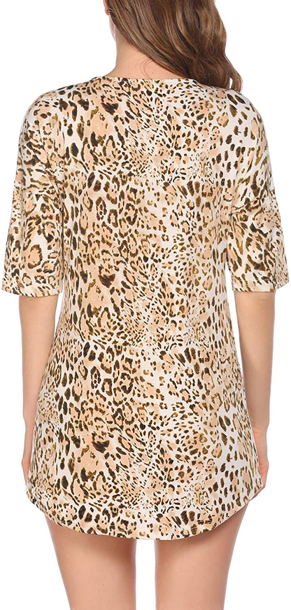 Ekouaer Nightgown Button down Nightshirt Short V Neck Night Shirts Womens Boyfriend Sexy Sleepwear S-XXL Apparel & Accessories > Clothing > Sleepwear & Loungewear > Nightgowns Kylie Max   