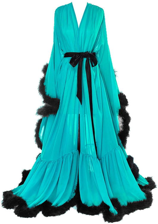 Molisa Women'S Sexy Feather Bridal Robe Long Wedding Scarf Illusion Bathrobe Sleepwear Lingerie Robe Nightgown Apparel & Accessories > Clothing > Sleepwear & Loungewear > Robes Molisa Aqua+black 4X-Large 
