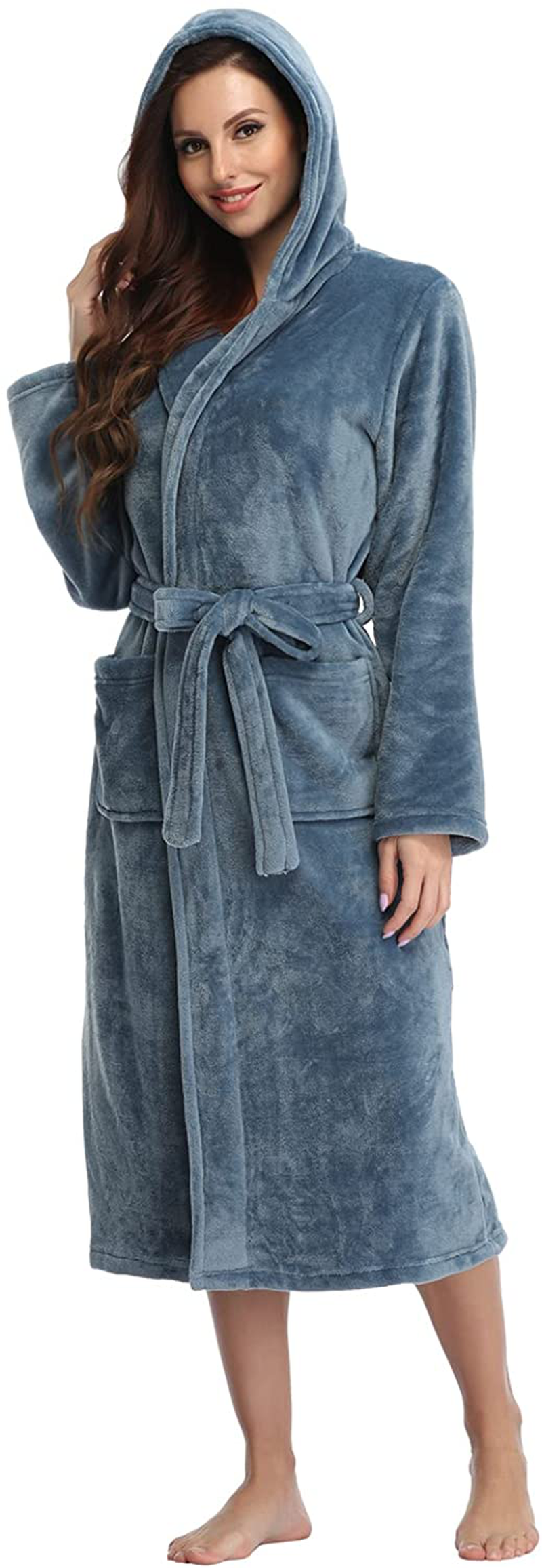RONGTAI Womens Long Robes Plush Fleece Nightgown Thick plus Size Hooded Bathrobe with Pockets Fluffy Sleepwear for Men Apparel & Accessories > Clothing > Sleepwear & Loungewear > Robes RONGTAI   