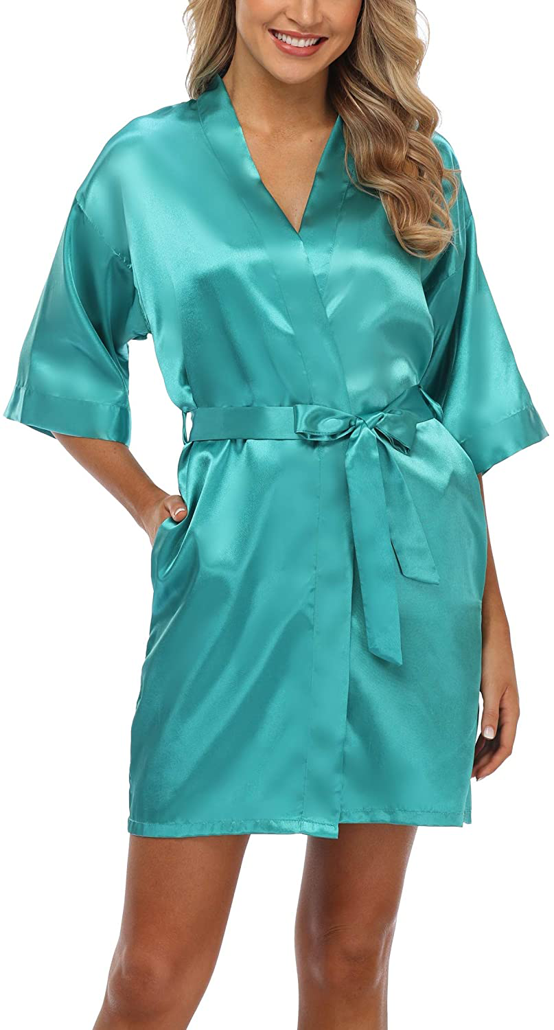 Old-Times Women'S Pure Color Silk Kimono Short Robes for Bridesmaids and Bride Apparel & Accessories > Clothing > Sleepwear & Loungewear > Robes Old-Times   