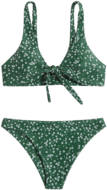 SweatyRocks Women's Sexy Bikini Swimsuit Tie Knot Front Leopard Print Swimwear Set Apparel & Accessories > Clothing > Swimwear SweatyRocks Floral Green X-Large 