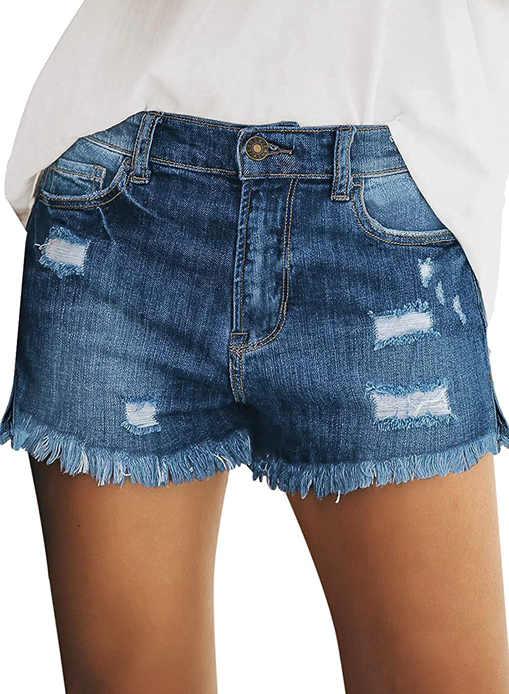 Luvamia Women'S Casual Mid Rise Denim Shorts Stretch Ripped Raw Hem Jean Shorts Apparel & Accessories > Clothing > Shorts Kylie Max   