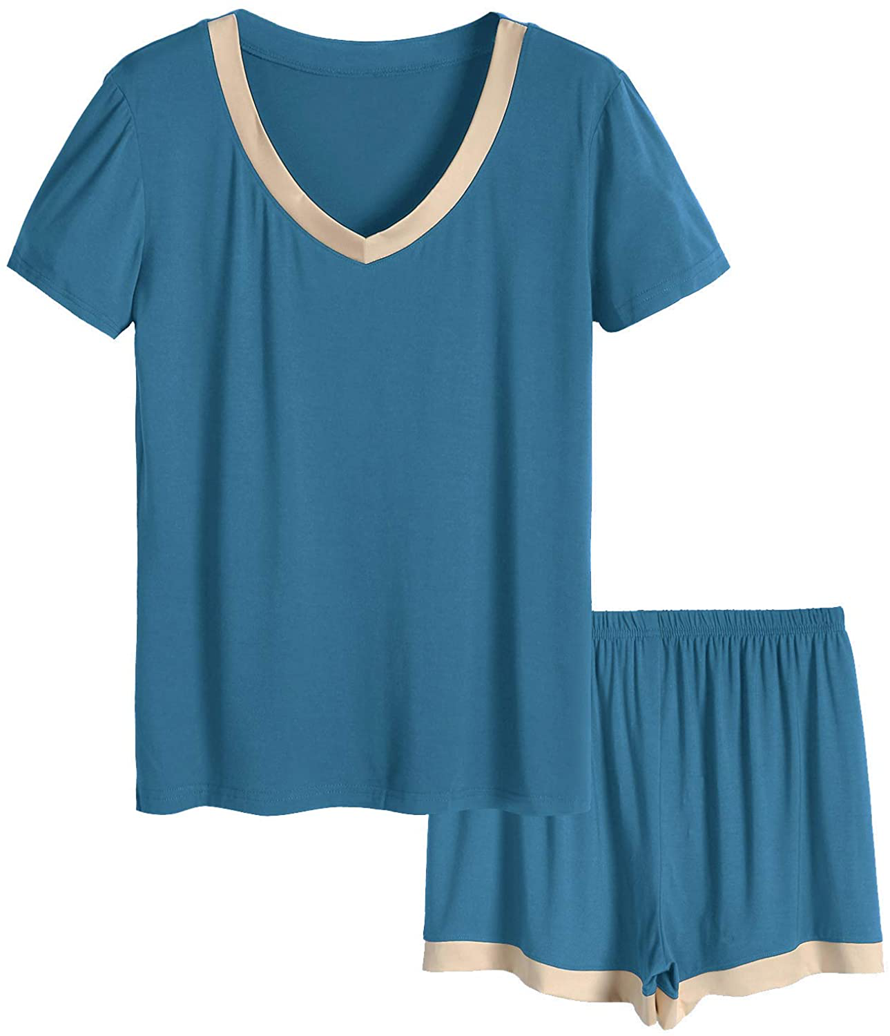 Latuza Women's V-neck Sleepwear Short Sleeve Pajama Set Apparel & Accessories > Clothing > Sleepwear & Loungewear > Pajamas KYLIE MAX Teal Medium 