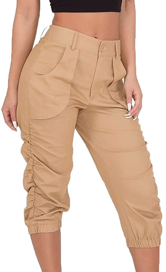 Burband Womens Jersey Capris Cargo Sweatpants Drawstring Waist Cropped Jogger Athletic Sports Gym Pants with Side Pockets Apparel & Accessories > Clothing > Underwear & Socks > Shapewear Burband Khaki Medium 
