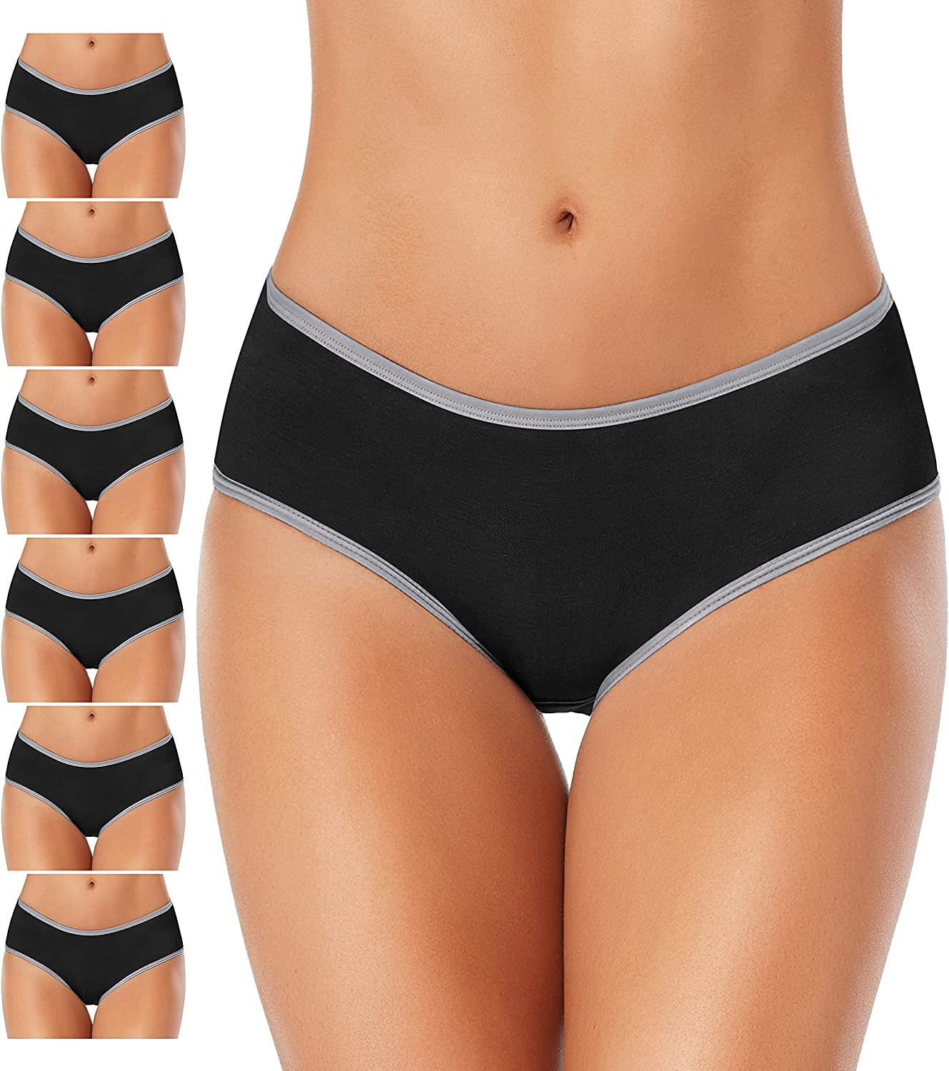 Cotton Full Coverage Underwear Womens Panties No Ride up Hipster Soft Breathable Stretch Bikini Ladies Briefs 6 Pack Apparel & Accessories > Clothing > Underwear & Socks > Underwear DUKAWA Black 6 Small 