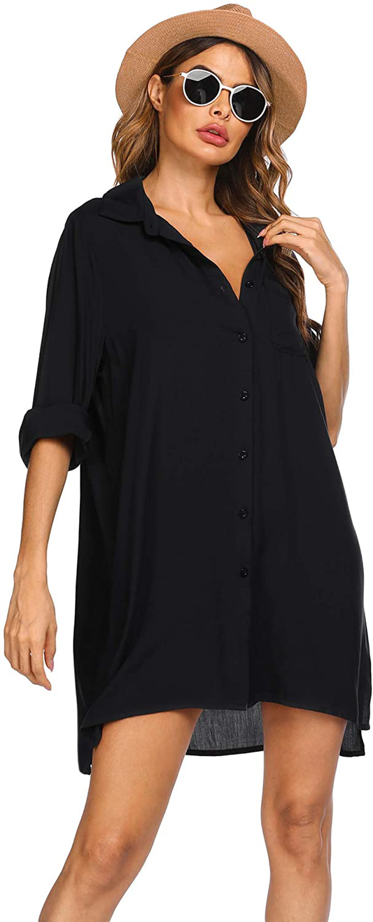 SHESHOW Women'S Beach Cover up Long Sleeve Button down Shirt Beach Bikini Coverups Dress Swimsuit Covers S-3XL Apparel & Accessories > Clothing > Swimwear Kylie Max   