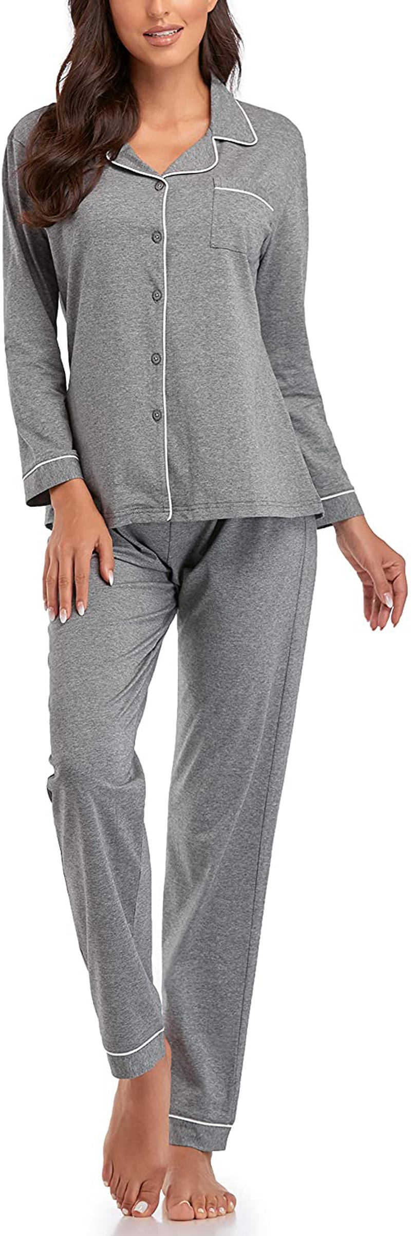 Women's Pajamas Set, Short Sleeve Sleepwear Button-Down Nightwear Soft Pj Lounge Sets Pajamas for Women Apparel & Accessories > Clothing > Sleepwear & Loungewear > Pajamas CULAYII Long-dark Grey 3X-Large 