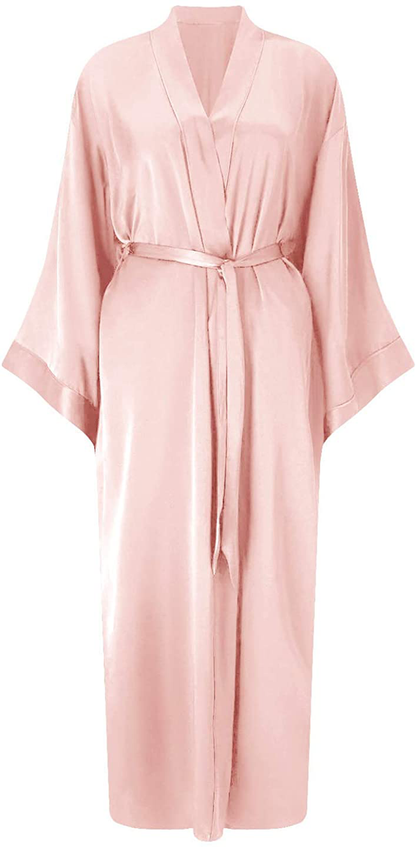 SIORO Long Silk Robe for Women Kimono Satin Bridesmaids Robes Lightweight Soft Sleepwear Full Length Bathrobe US4-12 Apparel & Accessories > Clothing > Sleepwear & Loungewear > Robes KYLIE MAX Shell Pink Large 