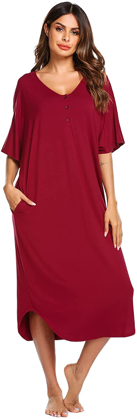 Ekouaer Nightgowns for Women Button-Down Sleepwear Short Sleeve Nightshirt plus Size Night Wear S-XXL Apparel & Accessories > Clothing > Sleepwear & Loungewear > Nightgowns Kylie Max   