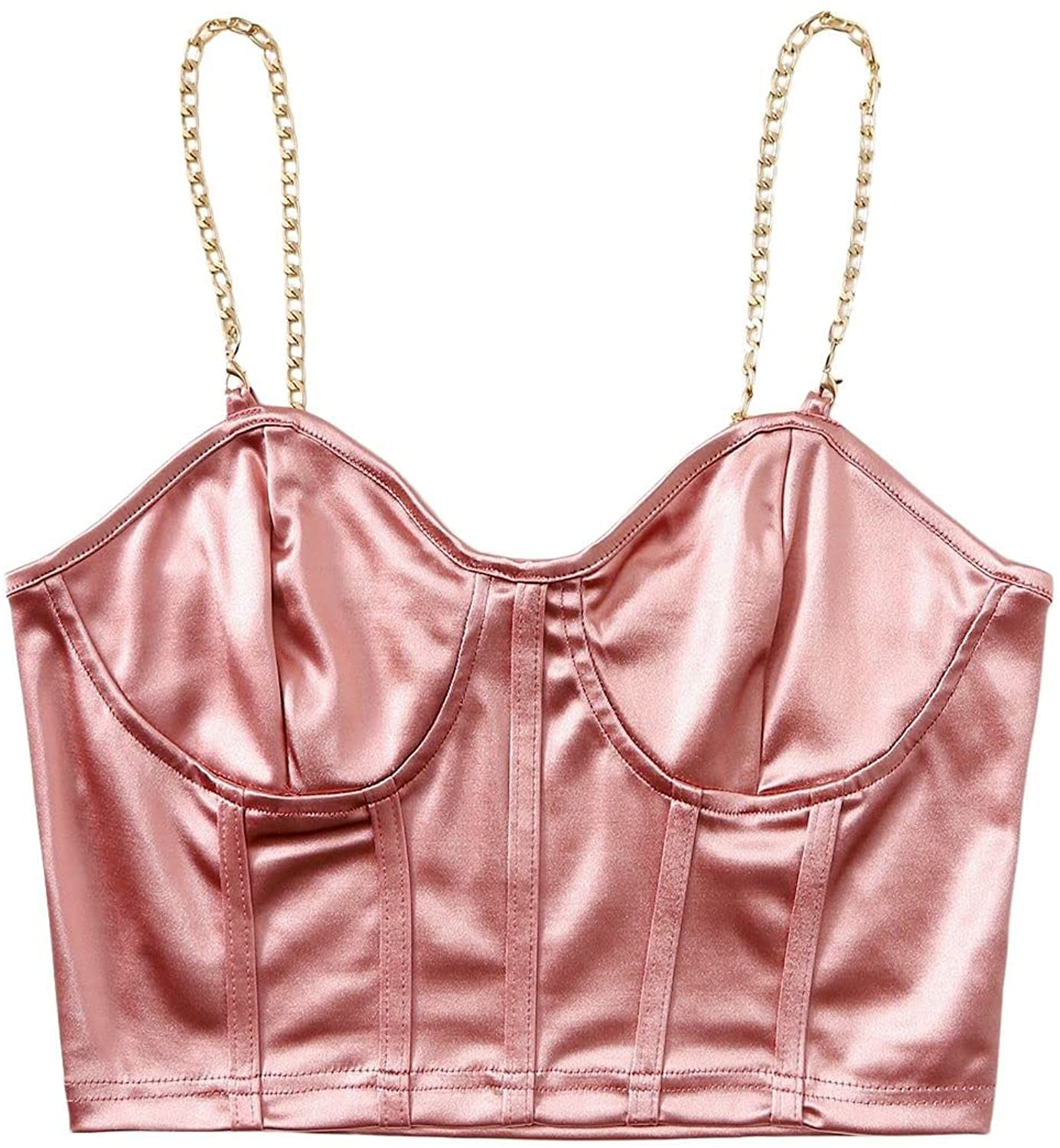 Shein Women'S Bustiers Corsets Crop Tops Chain Straps Party Clubwear Bodice Tank Top Apparel & Accessories > Clothing > Underwear & Socks > Lingerie SheIn Light Pink Small 