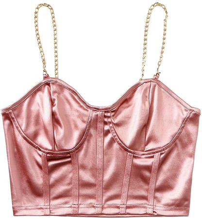 Shein Women'S Bustiers Corsets Crop Tops Chain Straps Party Clubwear Bodice Tank Top Apparel & Accessories > Clothing > Underwear & Socks > Lingerie SheIn Light Pink Small 