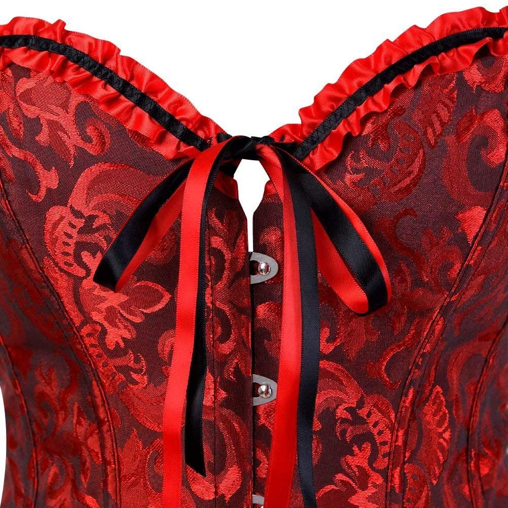 Women'S Lacing Corset Top Satin Floral Boned Overbust Body Shaper Bustier Apparel & Accessories > Clothing > Underwear & Socks > Lingerie SHYMMUO   