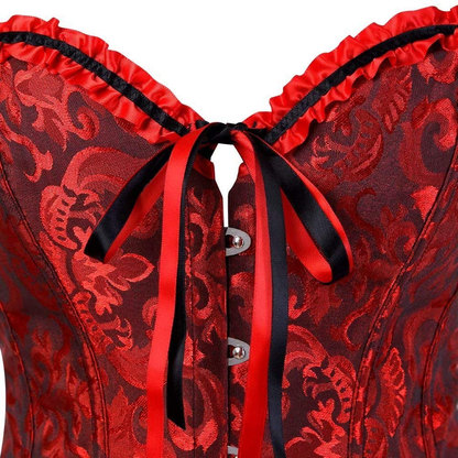 Women'S Lacing Corset Top Satin Floral Boned Overbust Body Shaper Bustier Apparel & Accessories > Clothing > Underwear & Socks > Lingerie SHYMMUO   