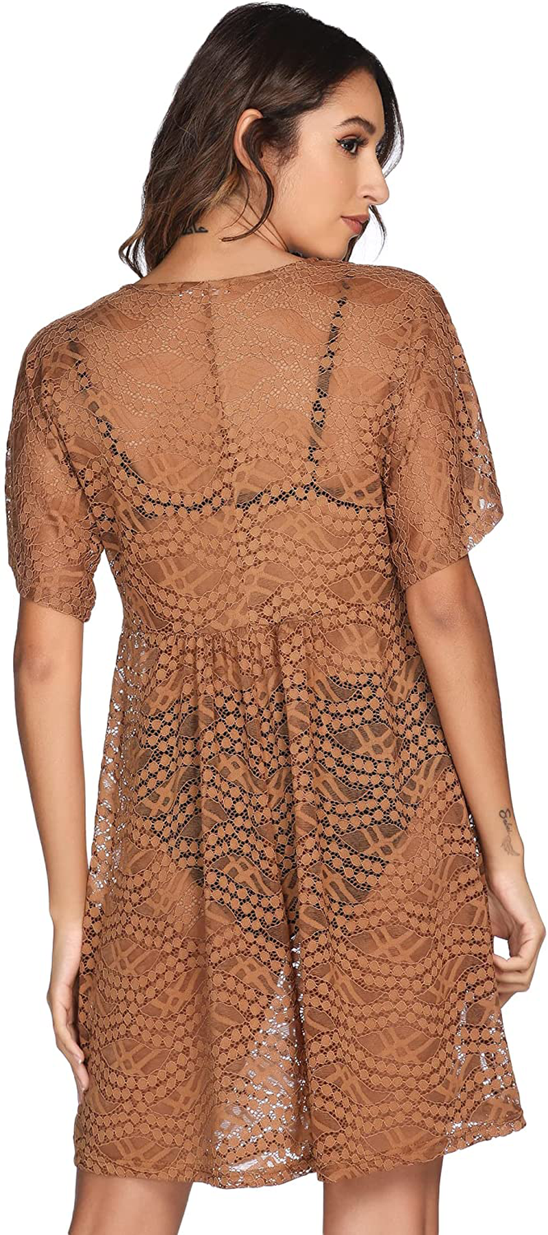 Ekouaer Women Swimsuit Cover Ups Batwing Sleeve Sheer Lace Cover up Bathing Suit Beach Dress Apparel & Accessories > Clothing > Swimwear Kylie Max   