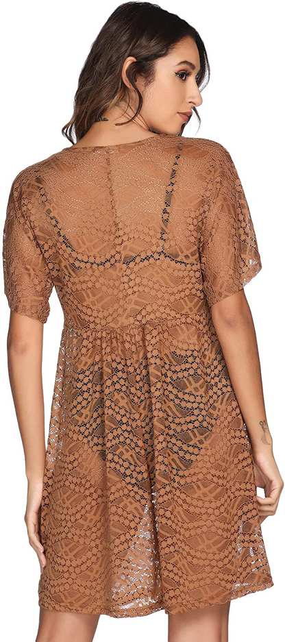 Ekouaer Women Swimsuit Cover Ups Batwing Sleeve Sheer Lace Cover up Bathing Suit Beach Dress Apparel & Accessories > Clothing > Swimwear Kylie Max   