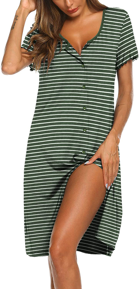 Ekouaer Women'S Nightshirt Short Sleeve Button down Nightgown V-Neck Sleepwear Pajama Dress Apparel & Accessories > Clothing > Sleepwear & Loungewear > Nightgowns Kylie Max   