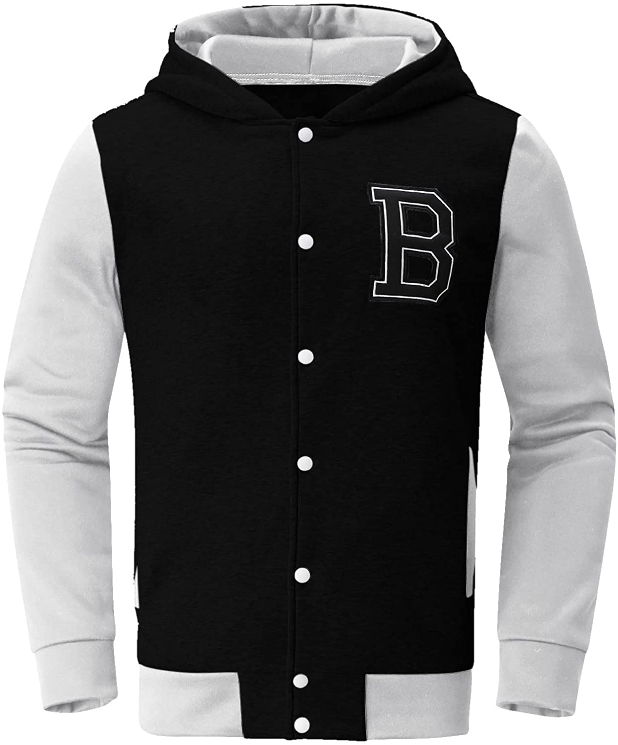 Merthy Mens Classic Varsity Baseball Jackets with Hood Casual Slim Fit Snap Buttons Cotton Uniform Bomber Jackets Coats Apparel & Accessories > Clothing > Underwear & Socks > Shapewear Merthy   
