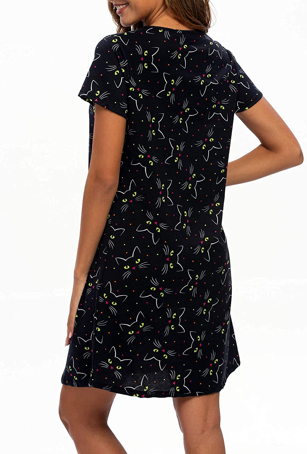 ENJOYNIGHT Sleepwear Women'S Nightgown Printed Sleep Shirt Short Sleeve Sleep Tee Cotton Nightshirt Apparel & Accessories > Clothing > Sleepwear & Loungewear > Nightgowns Kylie Max   