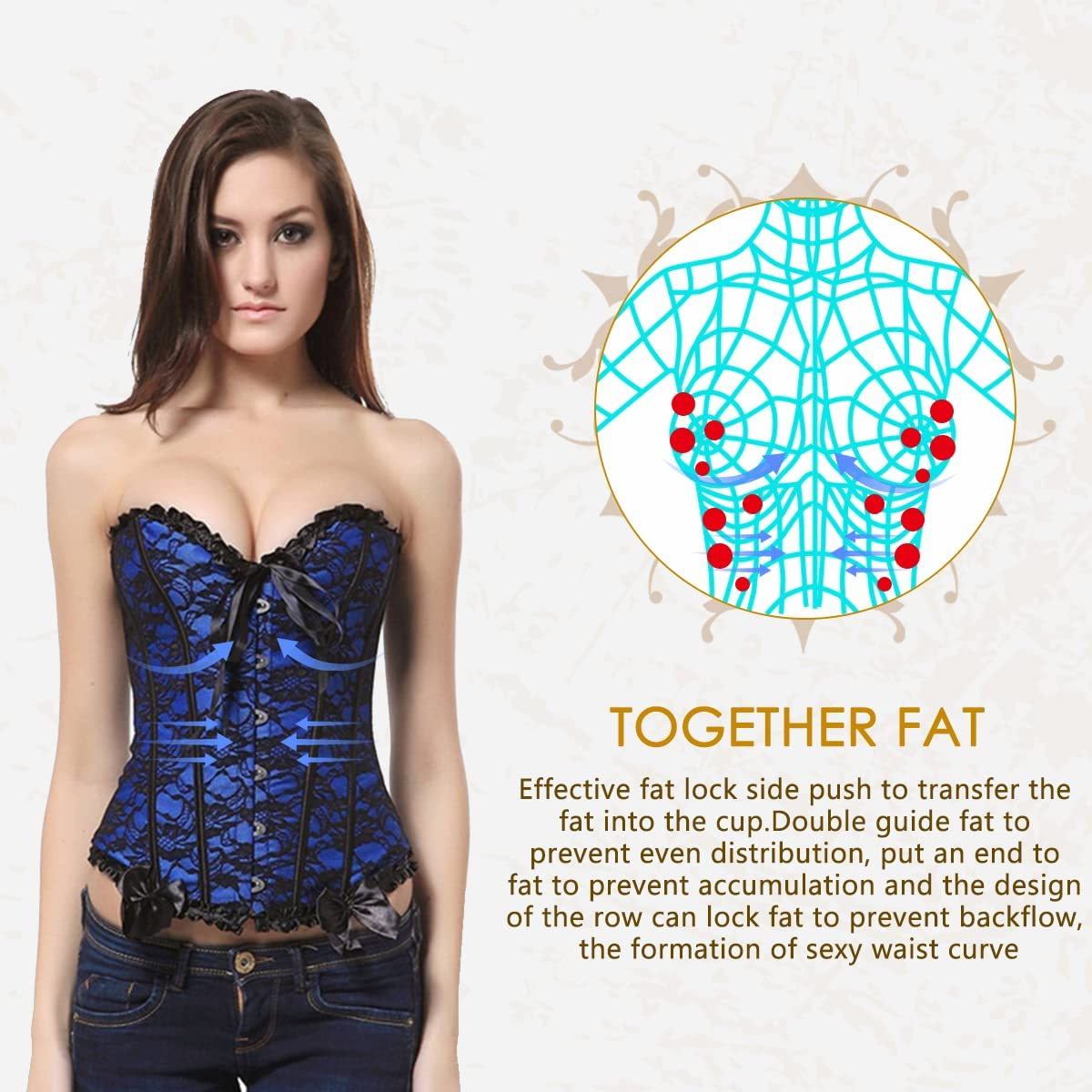 Loboo Idea Women'S Lace up Boned Overbust Corset Bustier Bodyshaper Top, Trim Corset Overbust Waist Cincher Bustier Top Apparel & Accessories > Clothing > Underwear & Socks > Lingerie Loboo Idea   