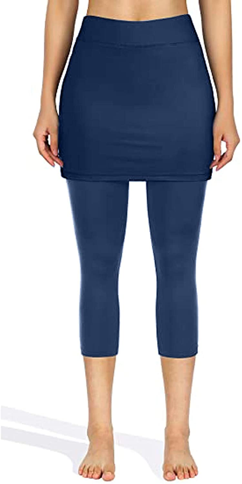 Burband Womens Skirted Leggings Capri Skirt Yoga Active Tights Pants Golf Tennis Workout Skort Sport Leggings with Pockets Apparel & Accessories > Clothing > Underwear & Socks > Shapewear Burband Navy XX-Large 