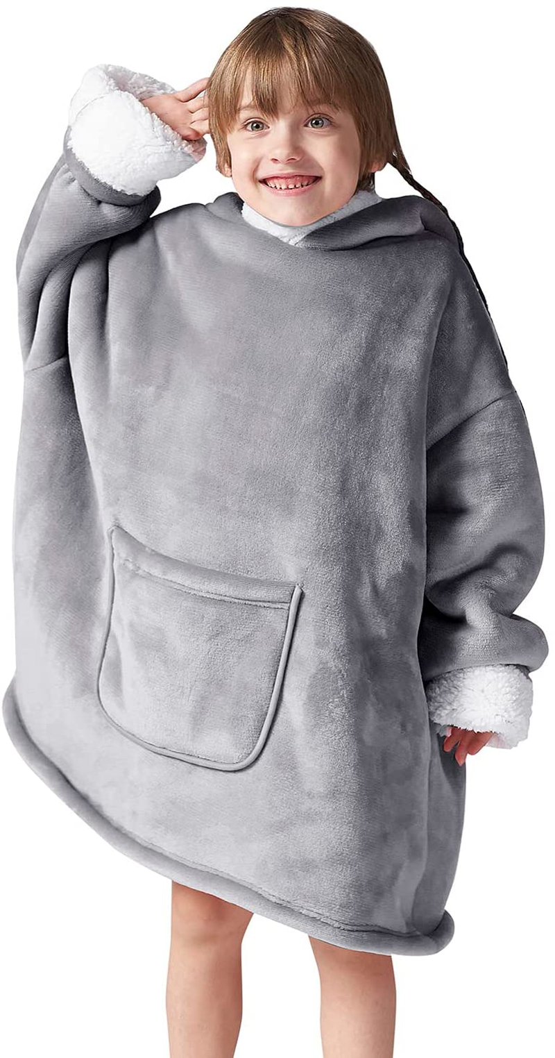 Hansleep Wearable Blanket Sherpa Oversized Sweatshirt with Hoodie, Soft Warm Flannel Fleece Throw Blankets Sweatshirt with Sleeves and Pocket, One Size Fits All (Grey, Medium) Arts & Entertainment > Party & Celebration > Gift Giving Hansleep Grey Kids 