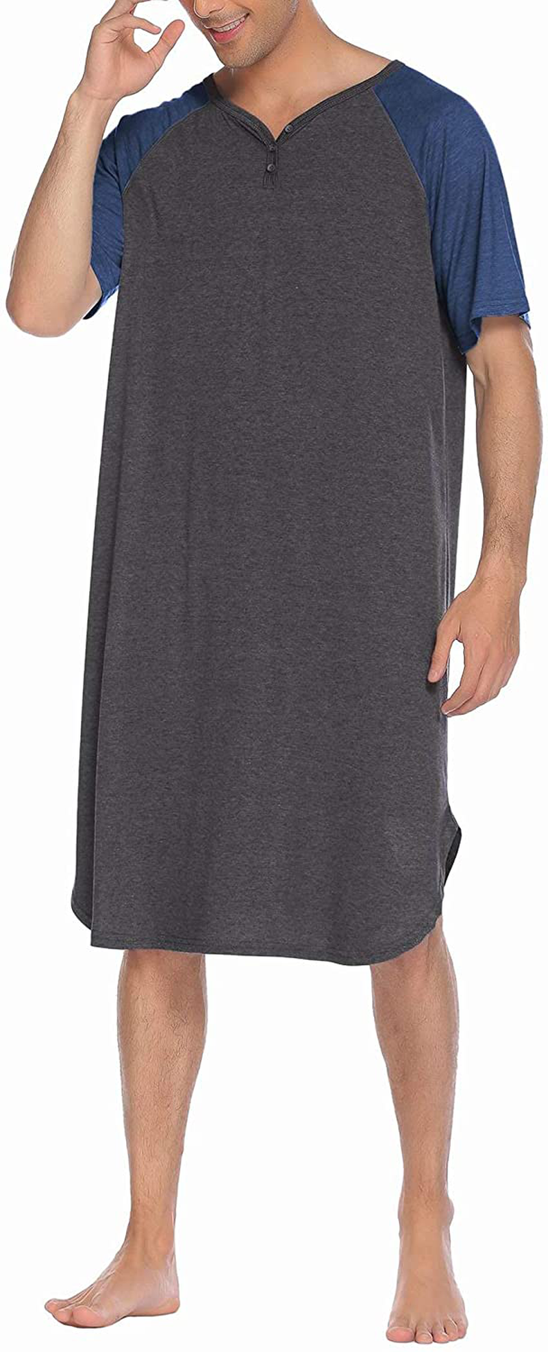 Ekouaer Sleepwear Men'S Nightshirt Short Sleeve Pajamas Comfy Big & Tall Henley Sleep Shirt M-XXXL Apparel & Accessories > Clothing > Sleepwear & Loungewear > Nightgowns Kylie Max   