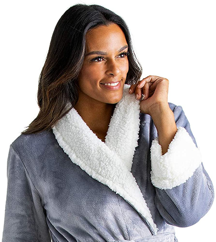 Softies Women'S Plush Sherpa Robe with Contrast Trim Apparel & Accessories > Clothing > Sleepwear & Loungewear > Robes Kylie Max   